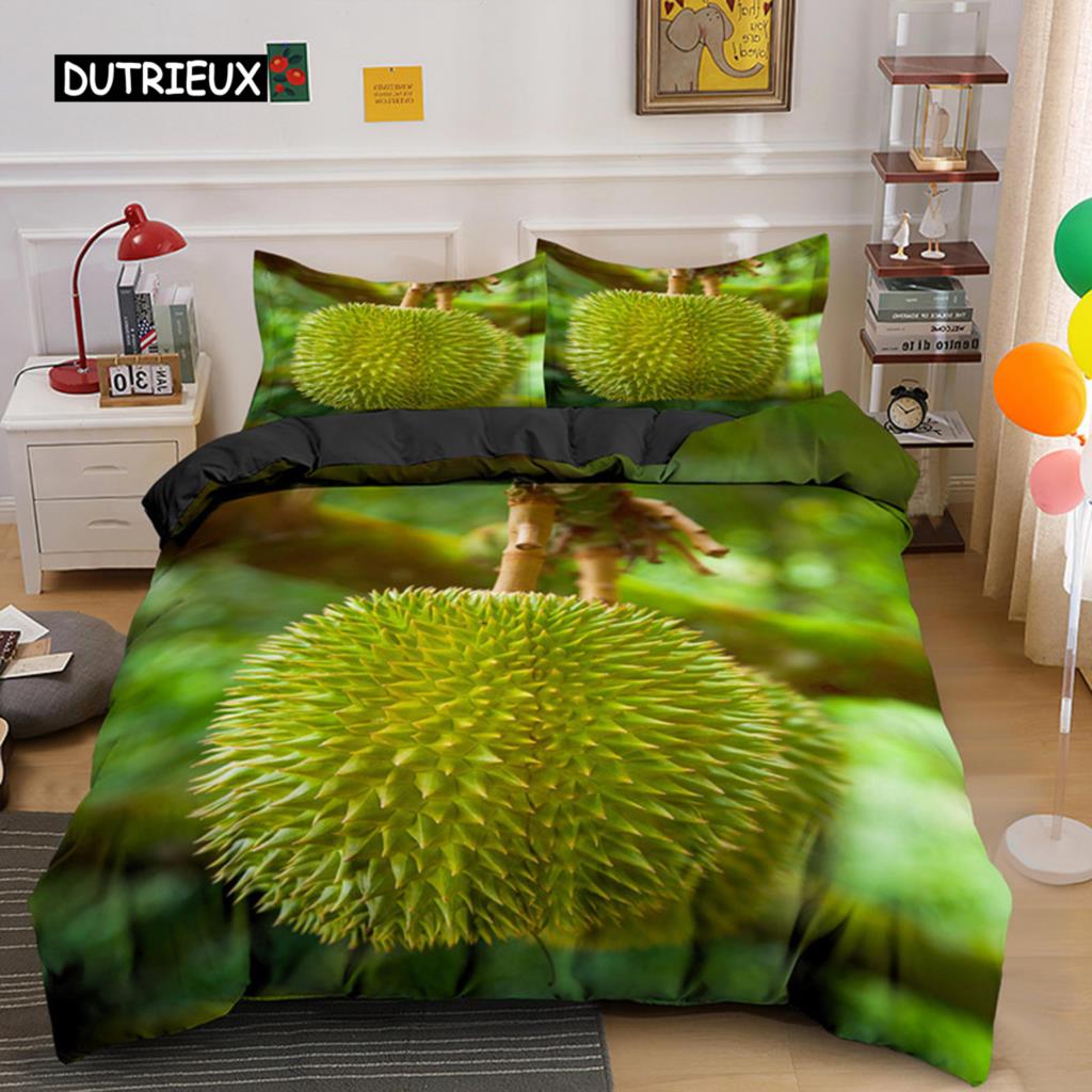 Tropikalny Owoc Durian Poszewka na Kołdrę Mikrofibra Pościel Zestaw 3D Nadruk Poszewka na Kołdrę Z Poszewkami Król Dla Nastolatka Dorosłego Wystrój Sypialni
