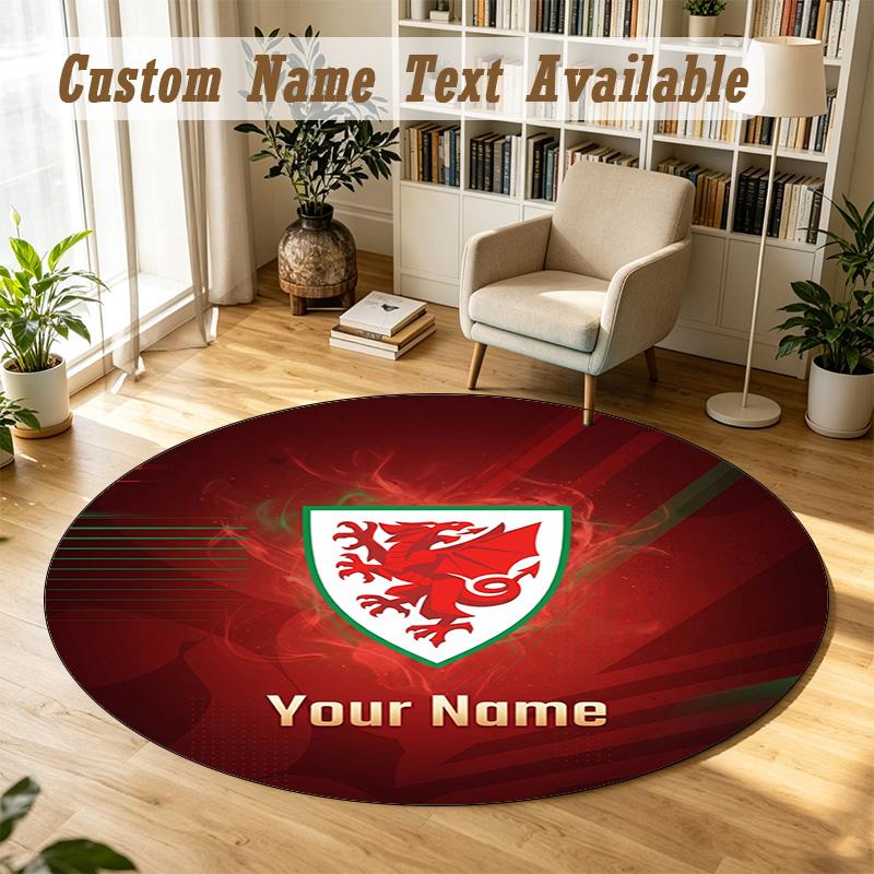 Round Rug Custom NameWales Rugby Pattern Non Slip Carpet Home Floor Decor