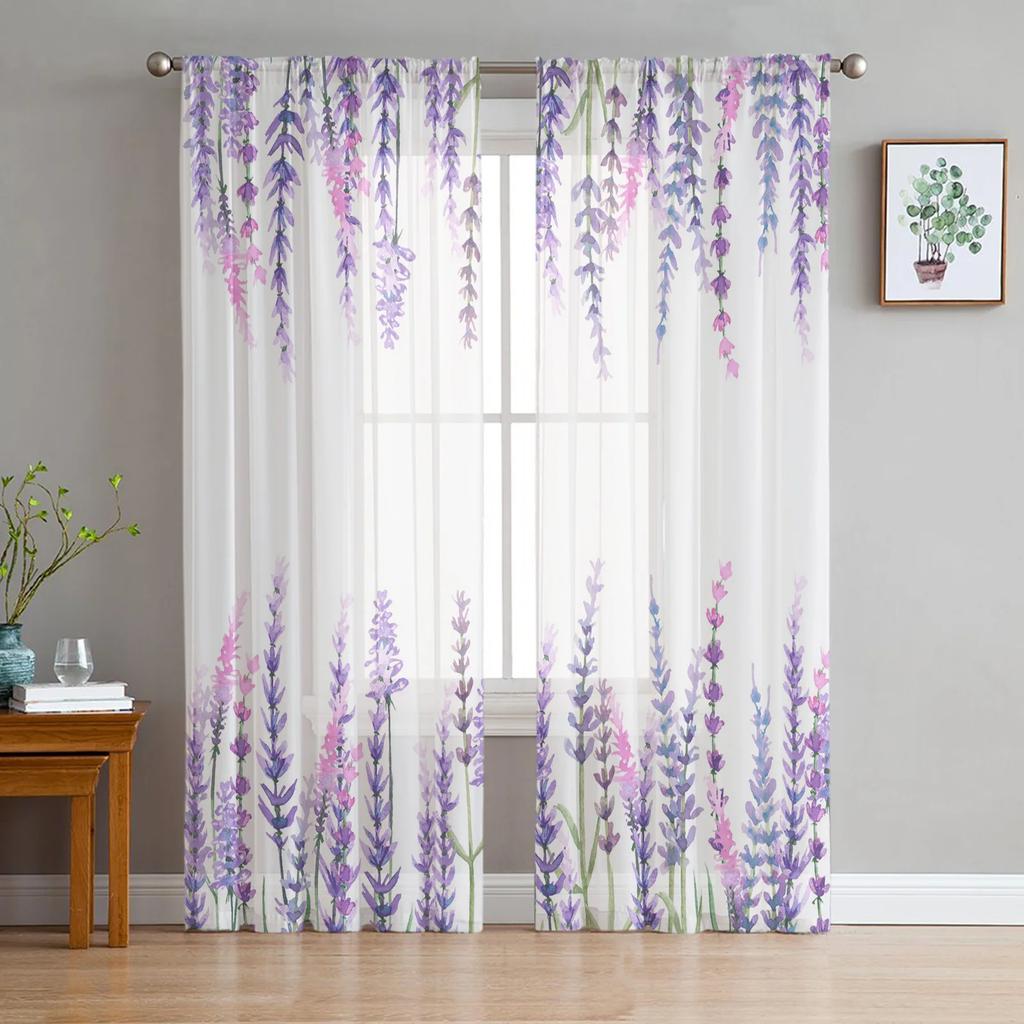 Plants Flowers Leaves Curtain Window Tulle Living Room Bedroom Kitchen Chiffon Treatment Decorations Curtains Light Filtering Made Of Polyester Area