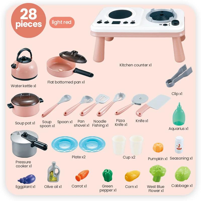 Ensemble d'accessoires de mini cuisine pour enfants Kit de cuisinière de jeu avec casserole de jeu Induction Jouet de cuisine factice Cadeau pour tout-petit Filles Garçon