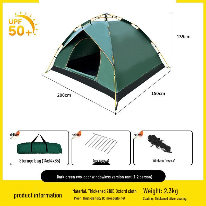 Automatic Portable Double Layer Tent - Quick Setup, Rainproof, Folding for Camping & Beach Tent Only