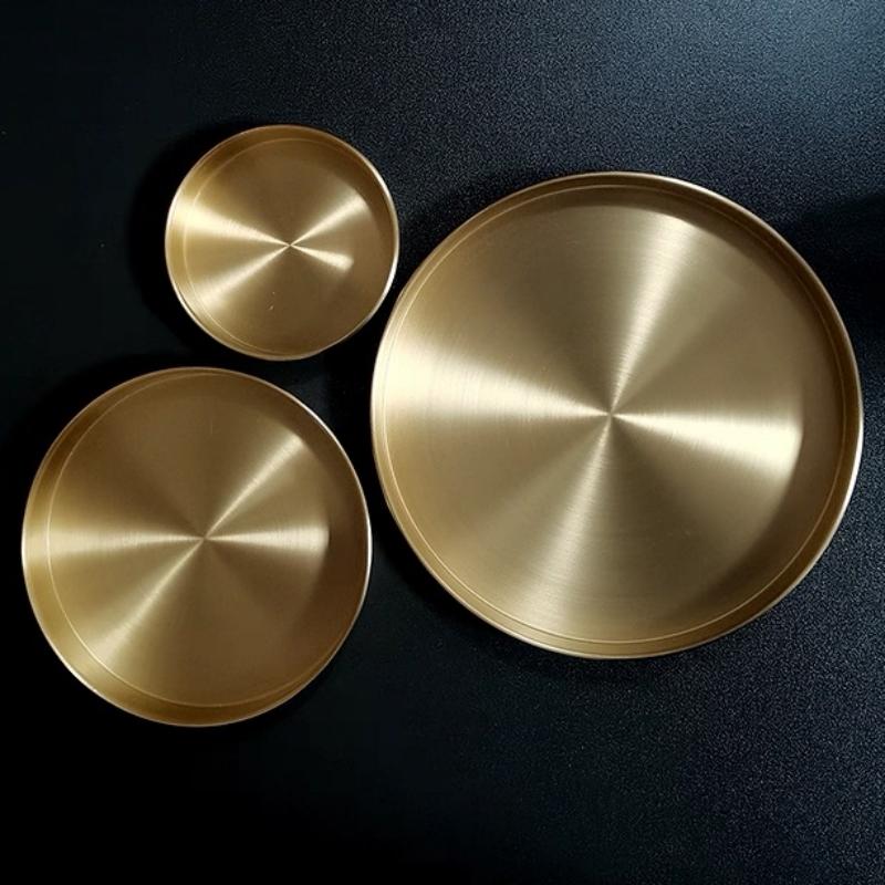 Multiple Sizes Polishing Brushed Texture Circle Shape Tray,Brass Tea Disc Home Cheese Food Plate,Snack Disc Table Decoration