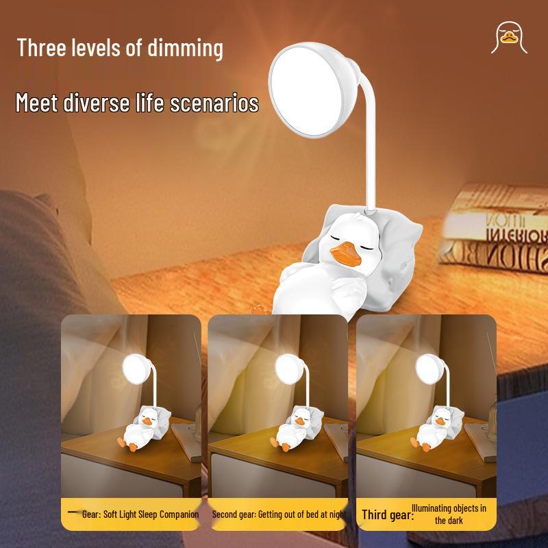 Rechargeable Cartoon Duckling Desk Lamp - Mini Night Light for Children's Bedroom