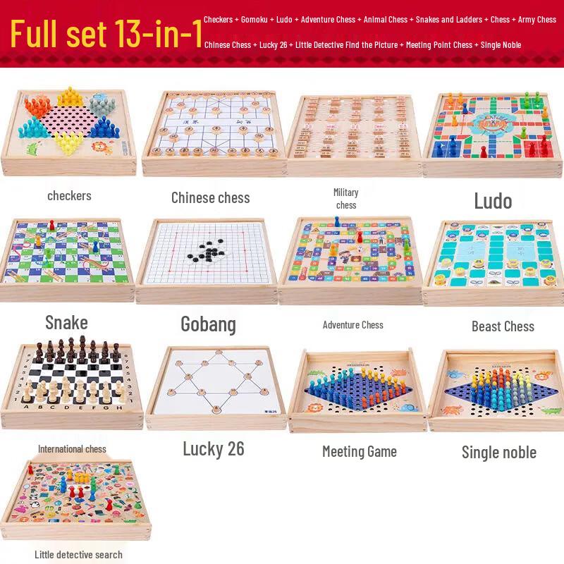 13-in-1 Wooden Multi-Game Board Set