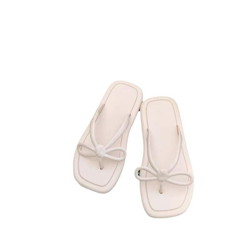 Flip-flops girl wearing slippers in fairy style bow flip-flops soft bottom solid color beach light pinch slippers