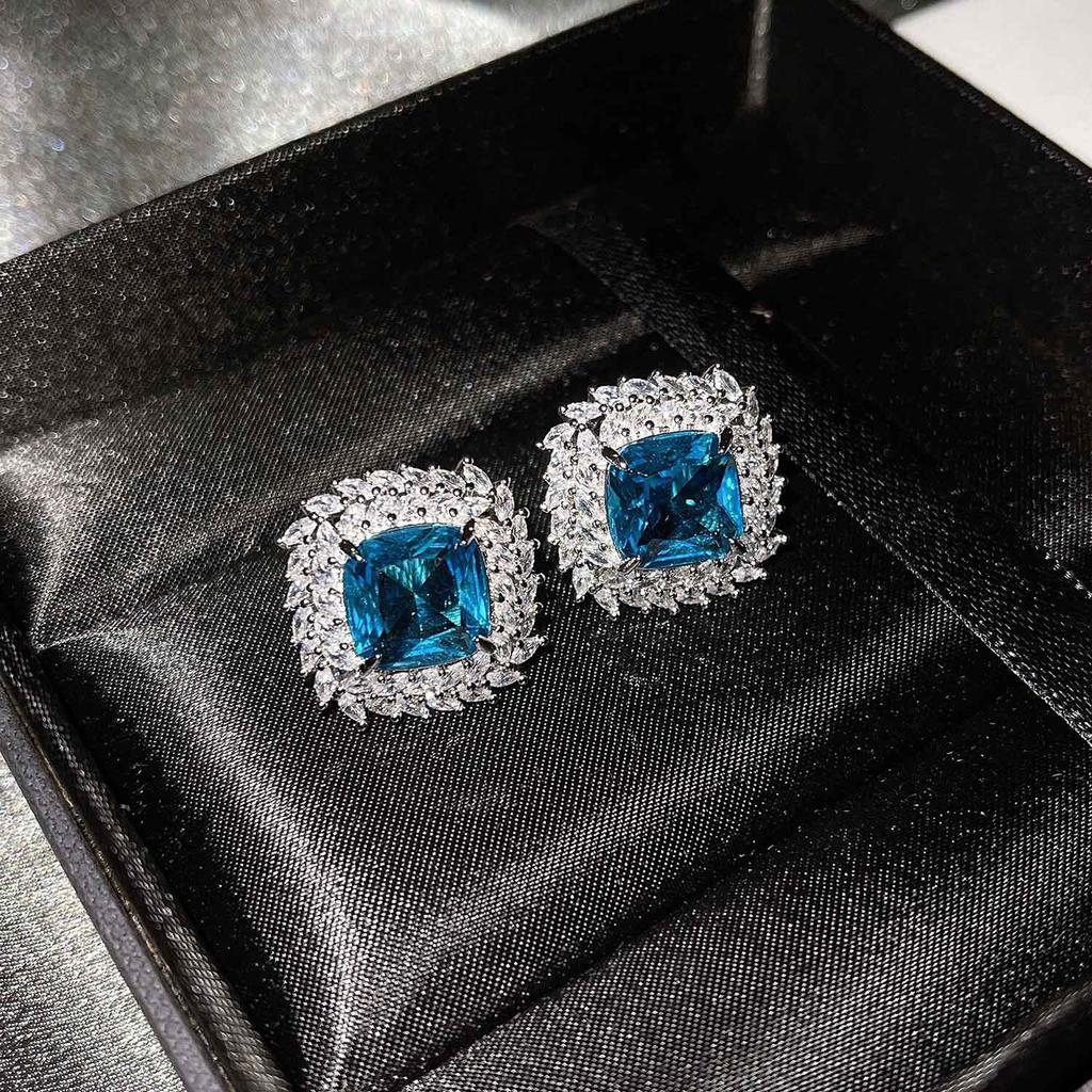 Luxury Colored Treasure Set, Inlaid With Ascher Yellow Diamonds, Topa Blue, Argyle Pink Ring, Stud Earrings, Pendant For Women