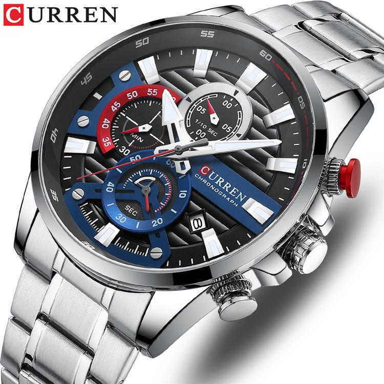 Curren Men's Multifunctional Waterproof Quartz Watch with Calendar and Large Dial Steel Band.