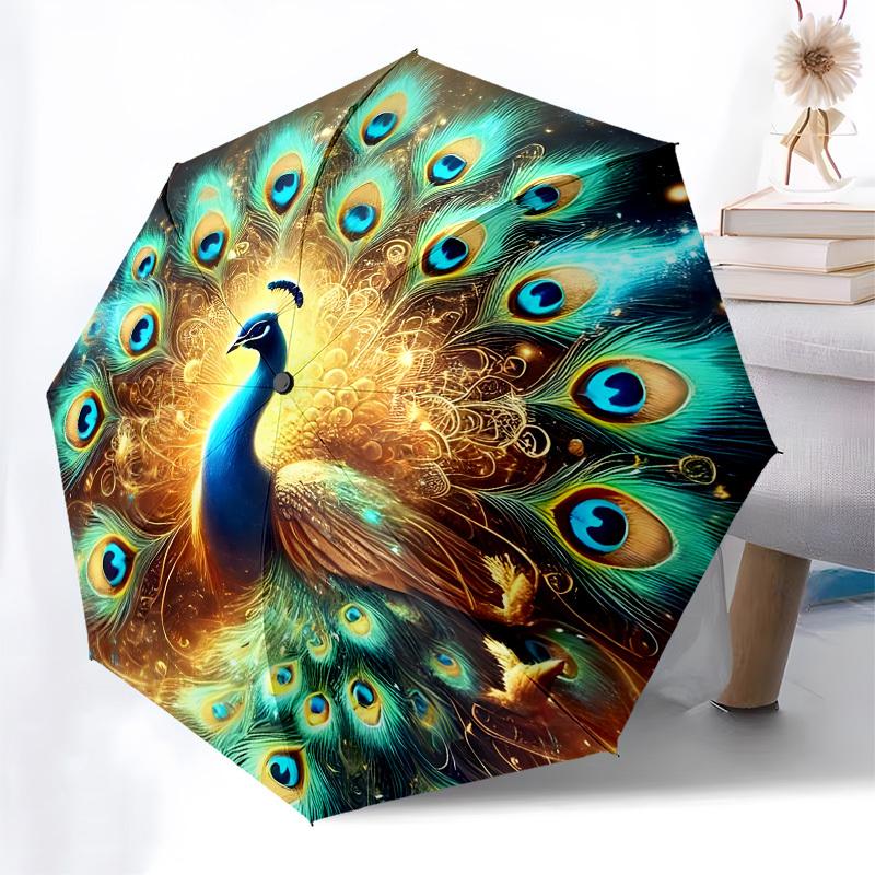 1pc "Enchanted Peacock Mandala" Umbrella with Plastic Handle,Suitable for All Seasons Home Travel Outdoor UmbrellaB1622
