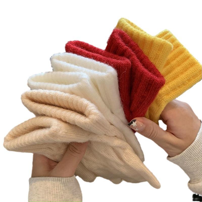 Japanische Retro-Strickhandschuhe aus Wolle für Damen im Winter mit Fingerspitzen und Touchscreen-Funktion, ideal für Fahrradfahrerinnen, zum Schutz vor Wind und Kälte