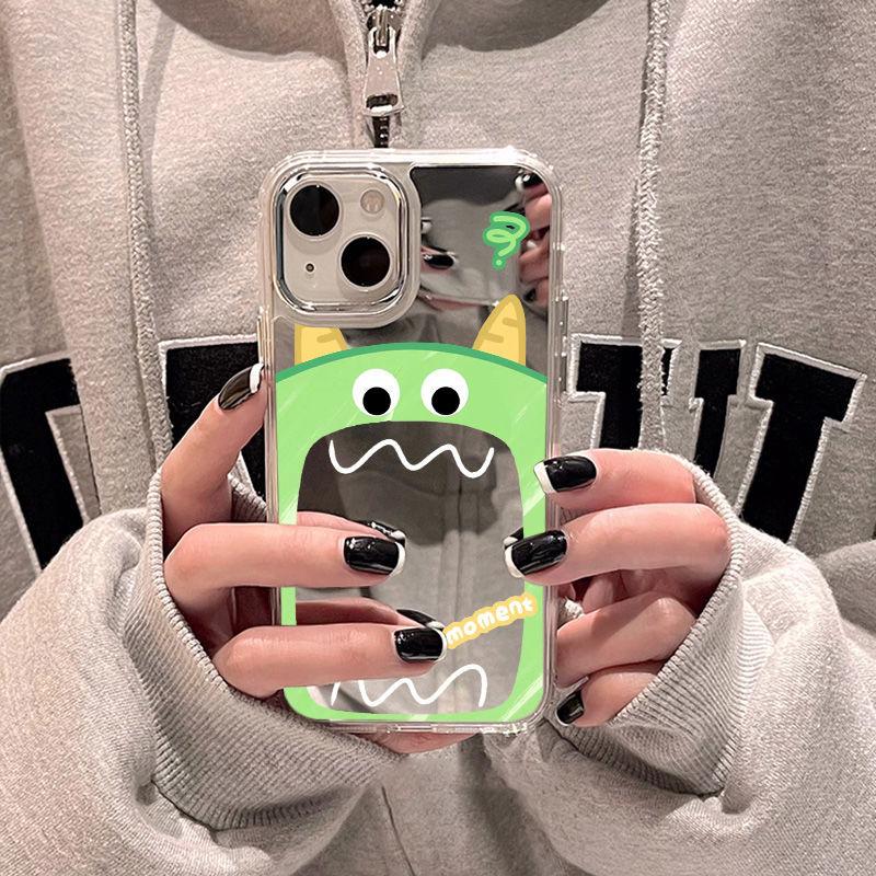 Mirror green big mouth monster is suitable for iPhone17promax mobile phone case 16/15 Apple 13 all-inclusive explosion 14