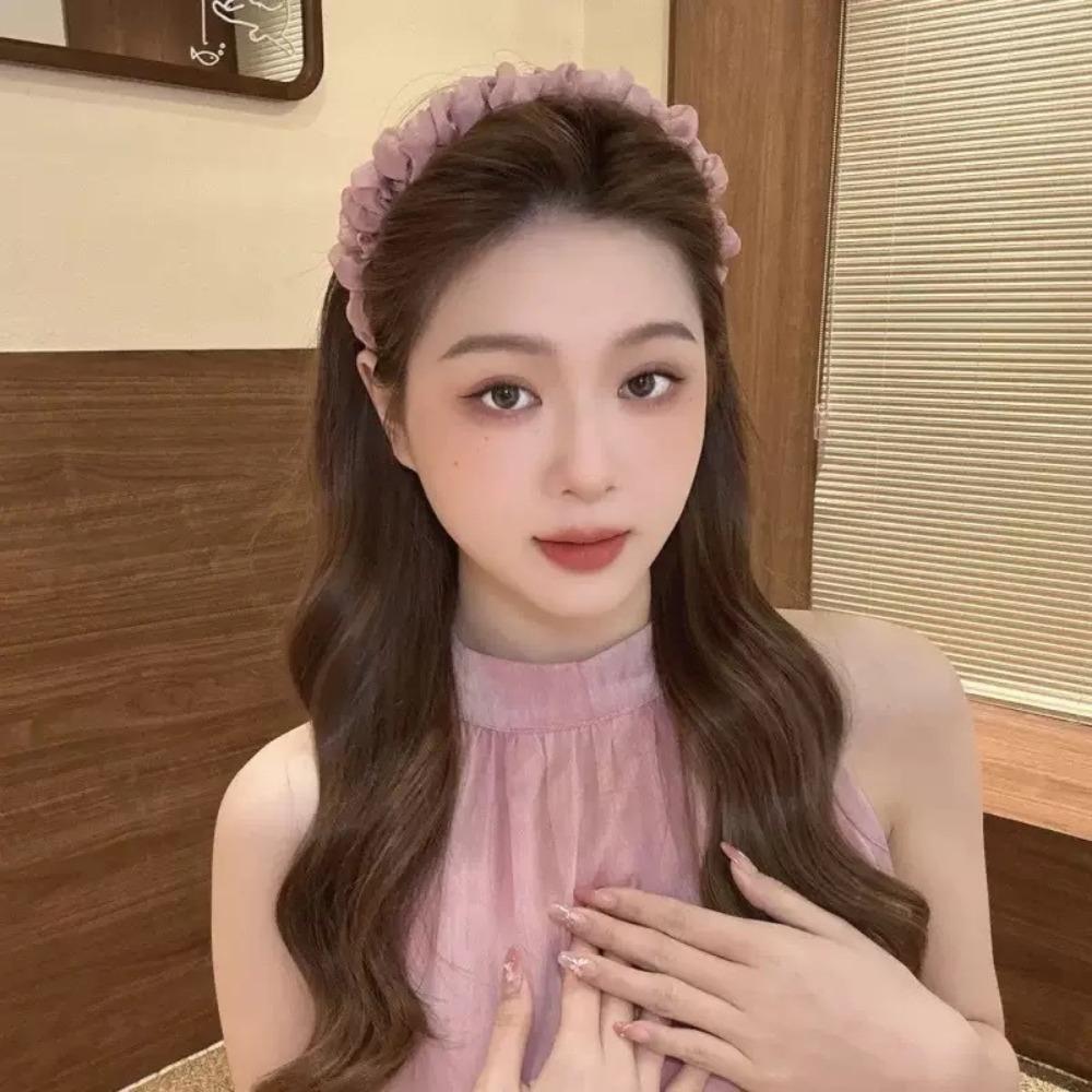 Lace Mesh Hair Hoop Solid Color Headwear Fashion Headband  Women