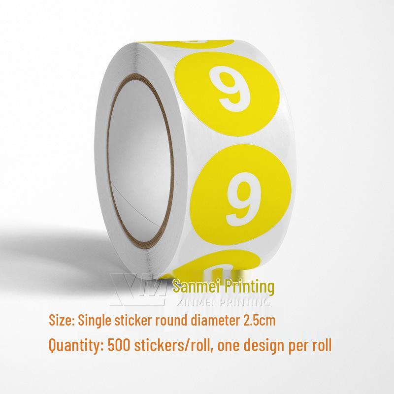 Adesivos Redondos Autoadesivos com Números 1-33 – Rolo de Etiquetas de Identificação Seriada Coloridas