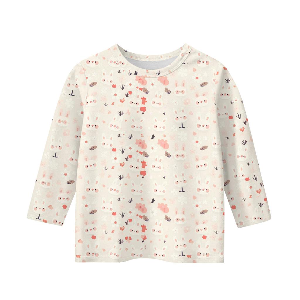 Print Tops For Youth Girls Round Neck 3/4 Sleeves T-Shirts Trendy Tops Outfit Tees