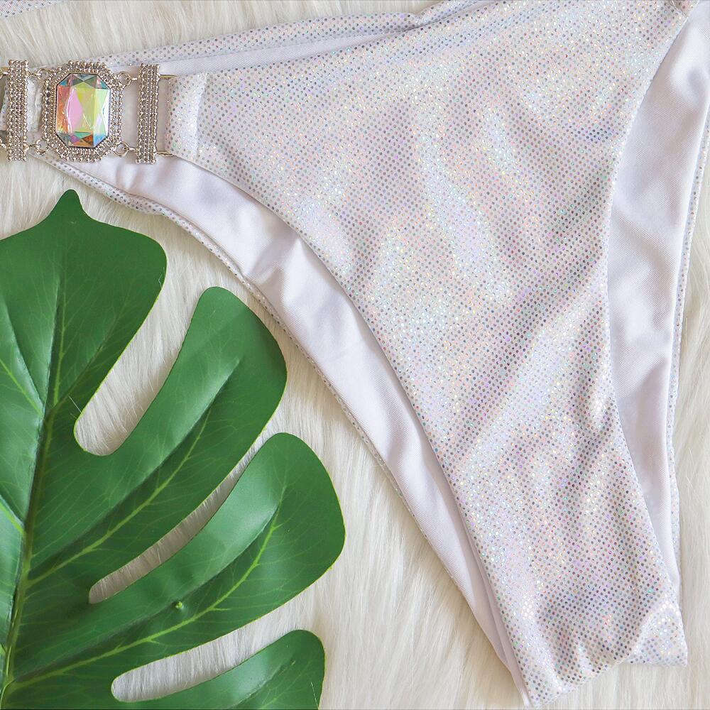 Träger-Bikini-Badeanzug sexy glänzend vergoldet Kristall-Diamant-Badeanzug