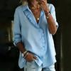 Women's Long Sleeve Ruffle Trim Button Down Shirt Casual Loose Fit Lightweight Blouse for Spring Summer Work Office Wear