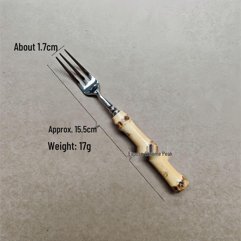 304 Stainless Steel Bamboo-Handled Knife Fork Spoon Set for Hotel Tableware and Western Food, Thickened Dessert Spoon and Steak Knife Fork.