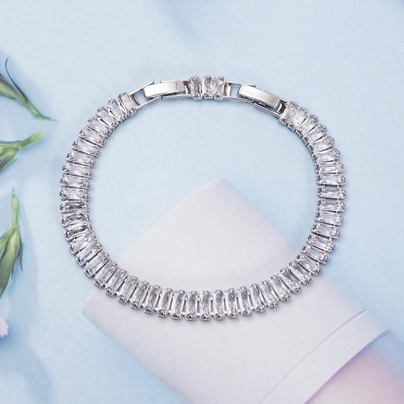 

Прямоугольный цирконовый браслет, Модный, Простой и Универсальный Хип-хоп Браслет Ювелирные изделия Женщины S003 серебряный