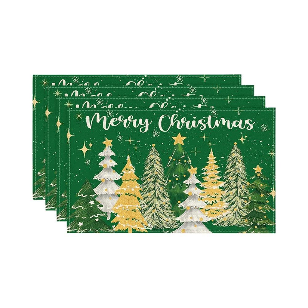 4PCS Linen-like Christmas Tree Placemats Anti-slip Tableware Insulated Mats New Year