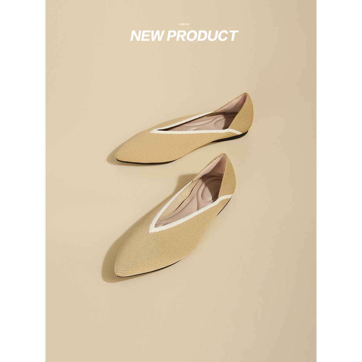 Весна и лето остроносые трикотажные туфли с неглубоким горлом повседневные туфли — фото 3