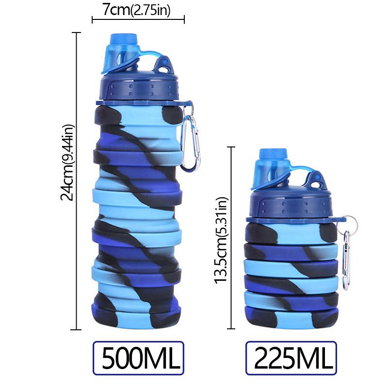Outdoor Sports Silicone Foldable Water Bottle For Camouflage Creative Travel Reusable Leakproof Water Bottle With Carabiner