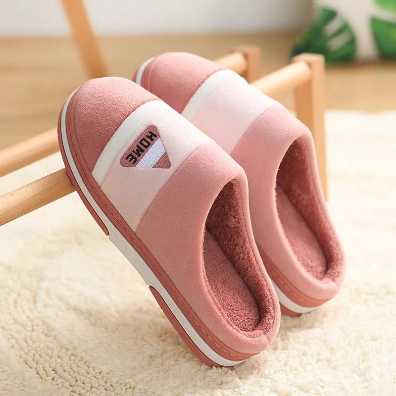 Fashion Classic Men Slippers Winter Warm Cotton Slippers For Men Home Wear-Resistant Stripe Non-slip Indoor Slides Couple Women Shoes