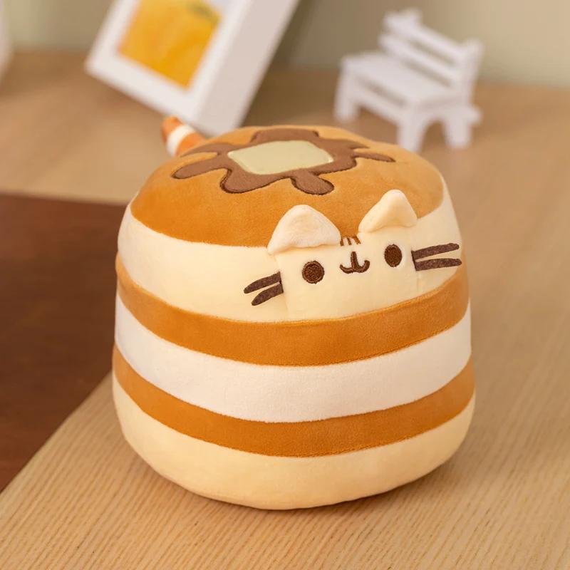 Lovely Cake Cat Plush Toy Soft Fluffy Pancake Shape Stuffed Animal Kawaii Cute Cat Plushie For Cute Cat Doll Holiday Gift