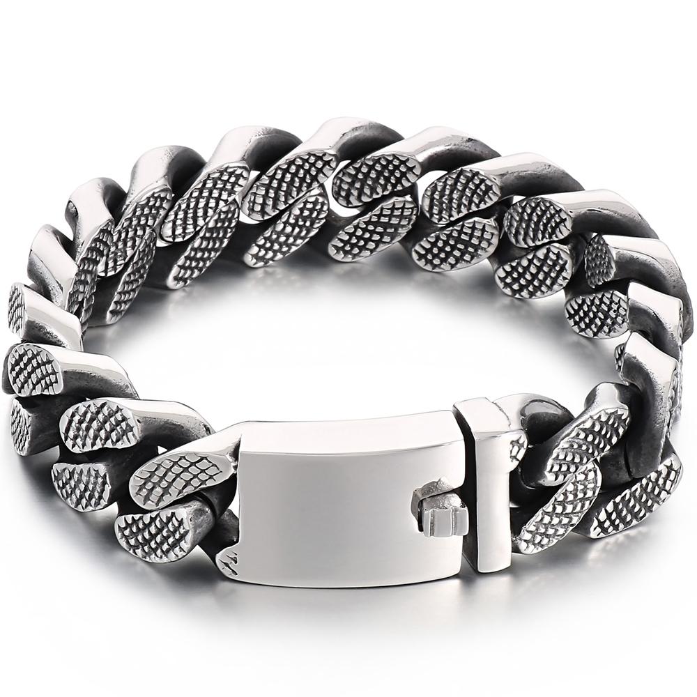 

Крутой Мужской Браслет из Нержавеющей Стали для Мужчин 17 мм Цепь Панцирная Винтаж Ювелирные Изделия на День Рождения Подарки для Папы Его 17cm