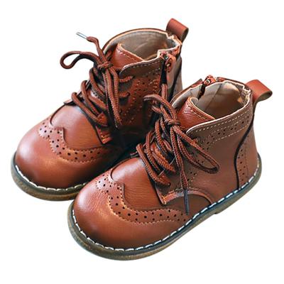 Shiawase Warehouse Kids' Girls' Hakama Boots, Toddler Lace-Up Boots with Side Zipper, Casual and Formal, Easy To Walk In (Brown, Size 14.0cm)
