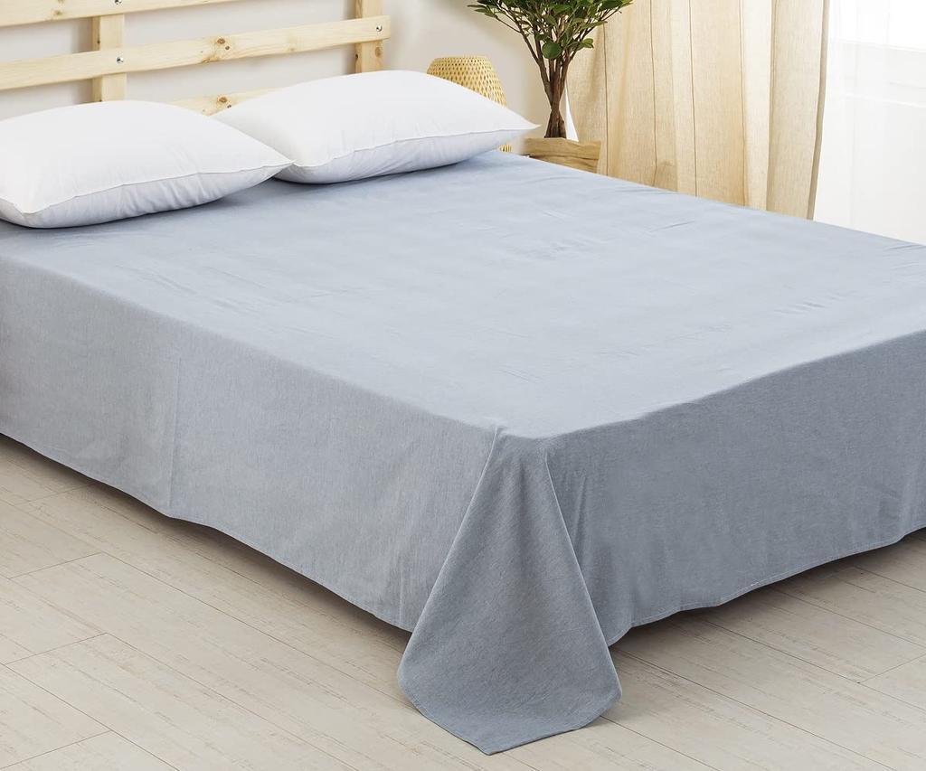 King size flat sheet (250x290cm), bed sheet, organic cotton upper sheet, 100% washed cotton, solid light blue