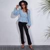 BITCED 19 Floral Checkered Chain Floral Checkerboard Printed Long Sleeve Chiffon Shirt for Women Spring and Autumn