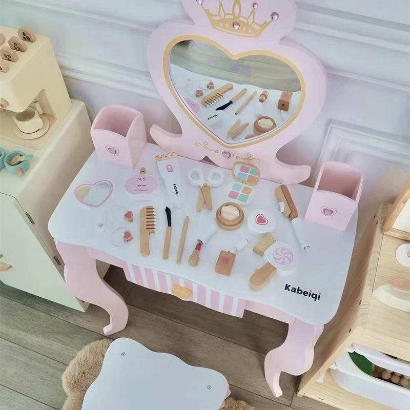 Children's Princess Makeup Table Set: Wooden Pretend Play Toy for Girls