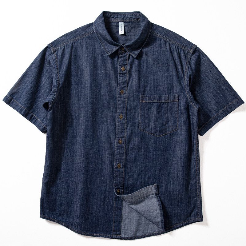 Men's Denim Shirt, Short-Sleeved, Loose Fit, Thin Style, Summer Cool Trendy Retro Five-Quarter Sleeve Pure Cotton Breathable Work Shirt