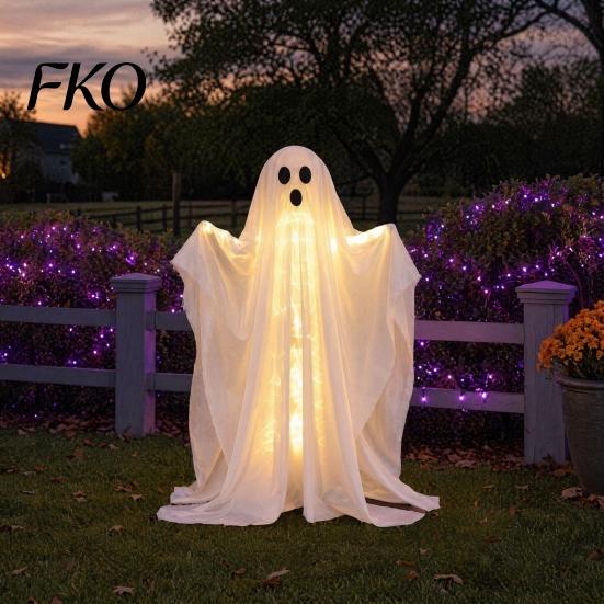 Ghost with Warm Lights Halloween Decoration, LED Light Up Standing Ghost, Indoor Outdoor Decoration Spooky White for Porch, Yard, Lawn, Garden