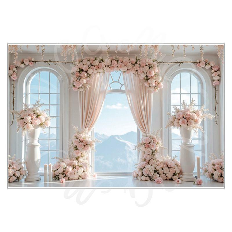 Birthday, Wedding and Engagement Party Backdrop Fabric, Luxurious Curtains, Gauze Drapes, Flowers, Photo Backdrop Fabric