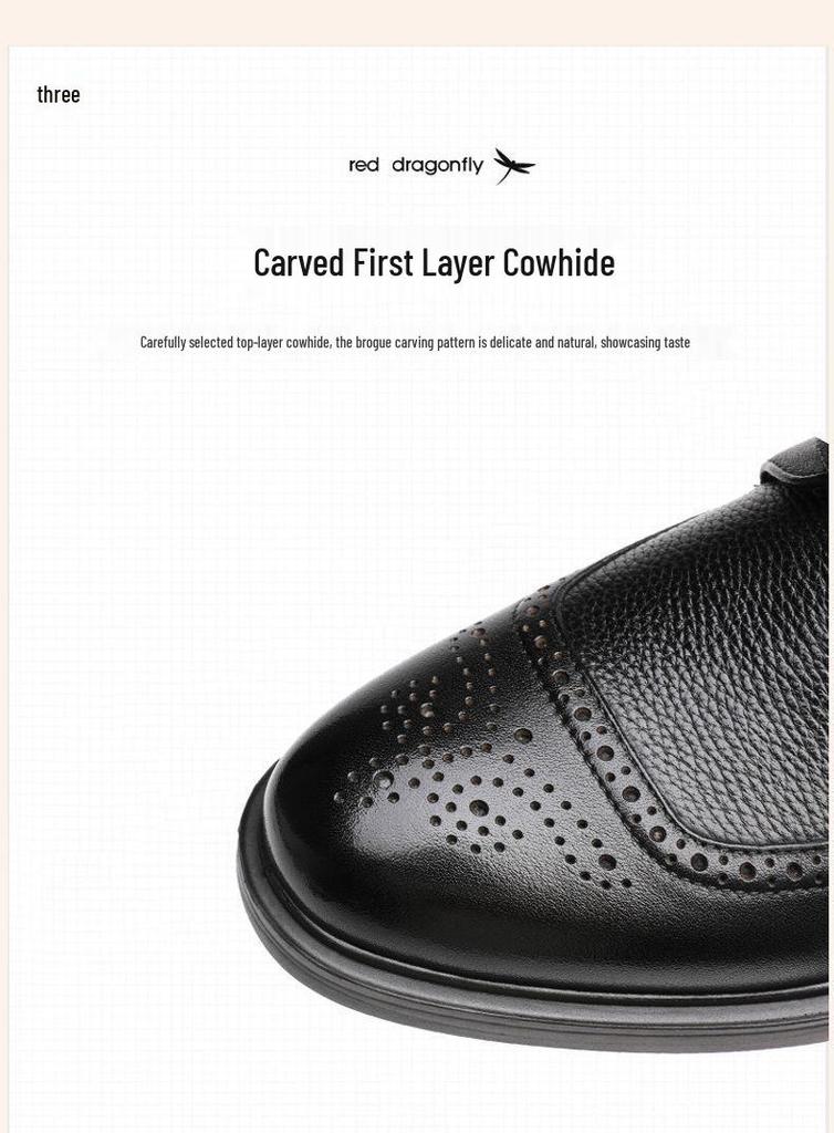 Red Dragonfly Men's Genuine Leather Soft Sole Brogue Shoes - Autumn/Winter Formal Style