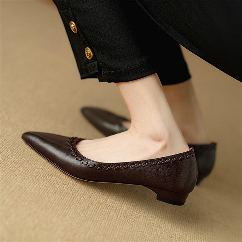 Fashion New Spring Summer Genuine Leather Woman Shoe Pointed Toe Women Pumps Low Heel Shoes for Women Zapatos Mujer Loafers Ladies Shoes