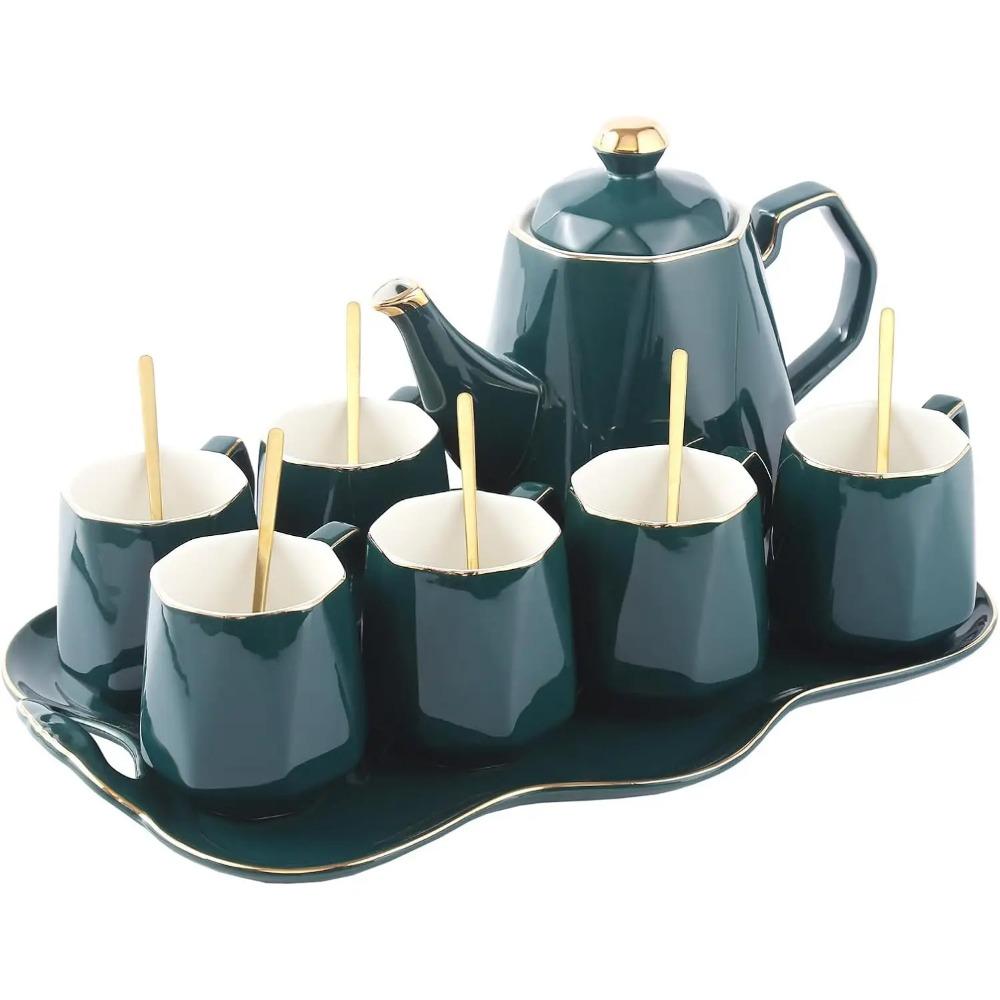 

Набор из 14 предметов: чайный сервиз на 6 персон с подносом и ложками, современный набор чашек для чая/кофе с золотой отделкой, шикарный фарфор для гостиной other