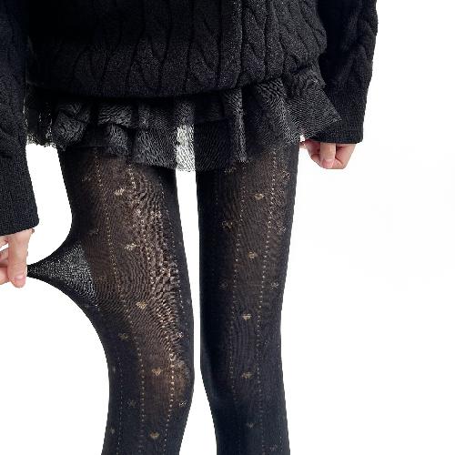 Gray Love Bow Hollow Dark Pattern Jacquard Pantyhose Spring and Autumn Leggings with Boots Vertical Pattern Micro-transparent Socks