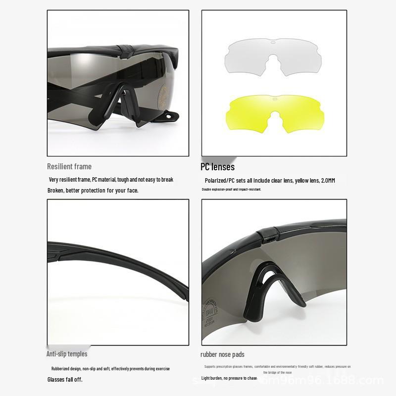 In-Stock Black CS Tactical Polarized Anti-UV Shooting Goggles - Windproof, Sandproof Outdoor Sunglasses.