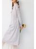 Women's Floral Print Lace-up Doll Collar Cotton Linen Long Sleeve Loose Plus Size Spring Dress