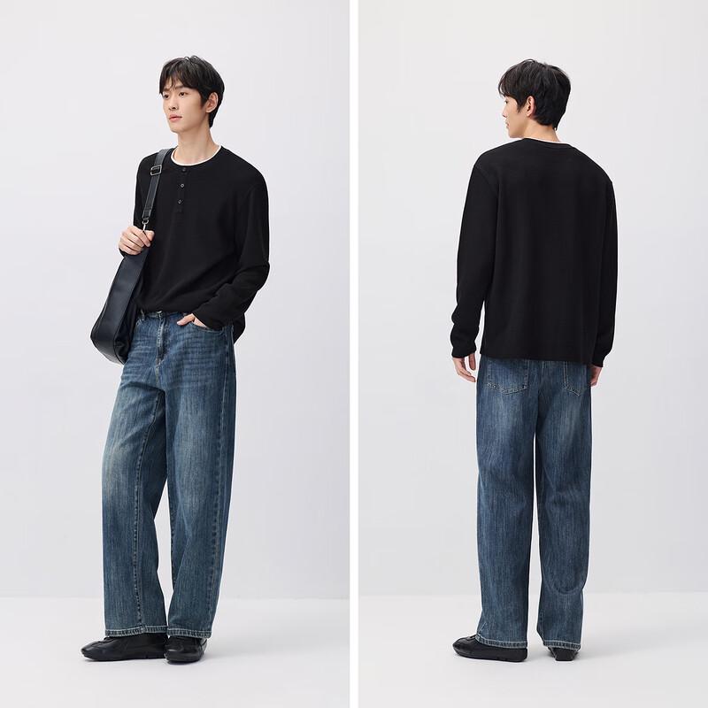 Semir Men's Winter Waffle Knit Henley Long-Sleeve Top