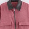2026 Spring Fashion: European & American Style Corduroy Patchwork Jacket with Leather Collar - Available in 3 Colors
