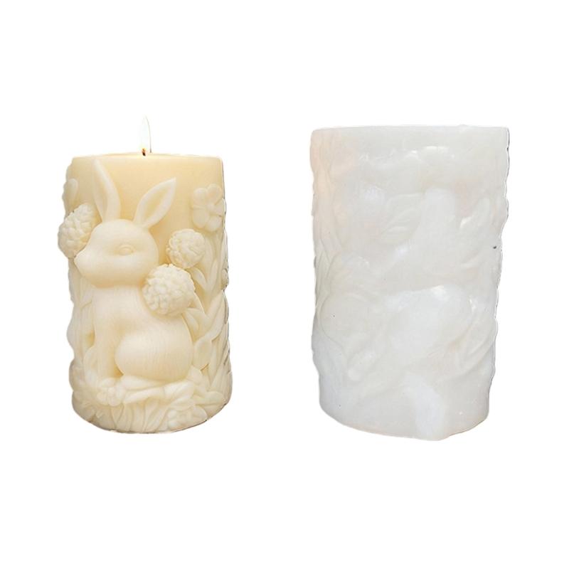 Hare Embossed Cylindrical Silicone Mold Holiday Candle Silicone Mould For Epoxy Resin Art Handmade Candle Soap Making