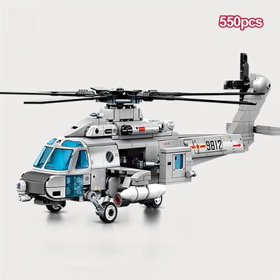 550 peças de blocos de construção de helicóptero criativos, presentes DIY para crianças, tijolos de montagem de modelo de aeronave militar armada, sem caixa