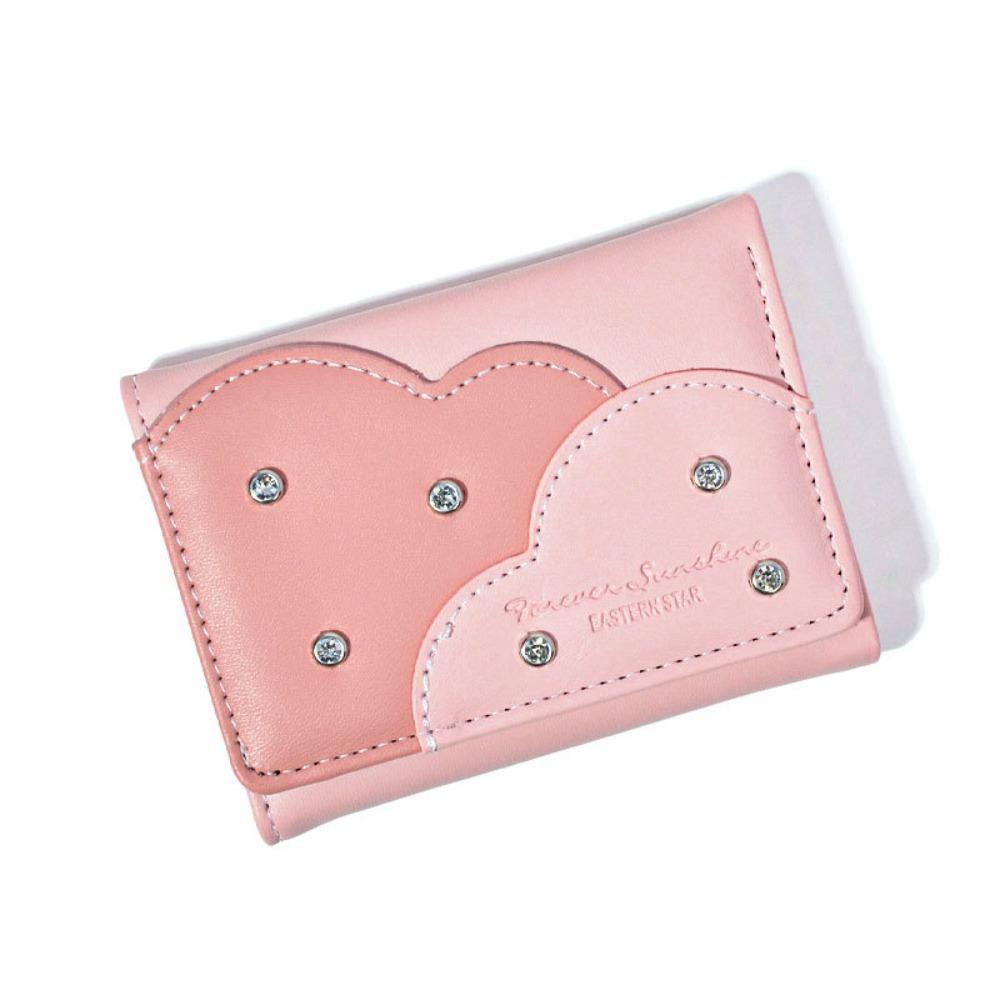 

Держатель для карт ПУ Трехскладной кошелек ПУ кожа Женский короткий кошелек Ультратонкий кошелек для монет Девочки розовый