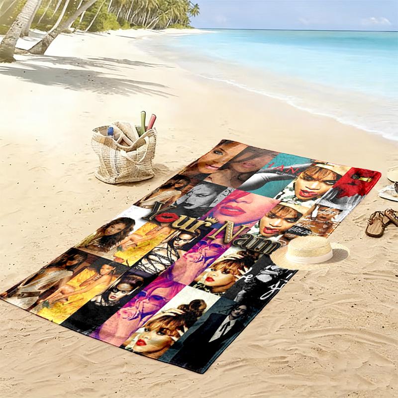 Name Custom Rihanna Savage Print Beach Towel, Large Soft Quick Dry Towel for Beach Camping Swimming