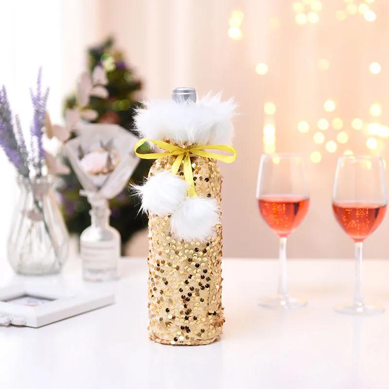 Sequins Christmas Wine Bottle Bag Rose Gold Silver Pink Decor Champagne Bottle Cover Table Ornament YFA2089