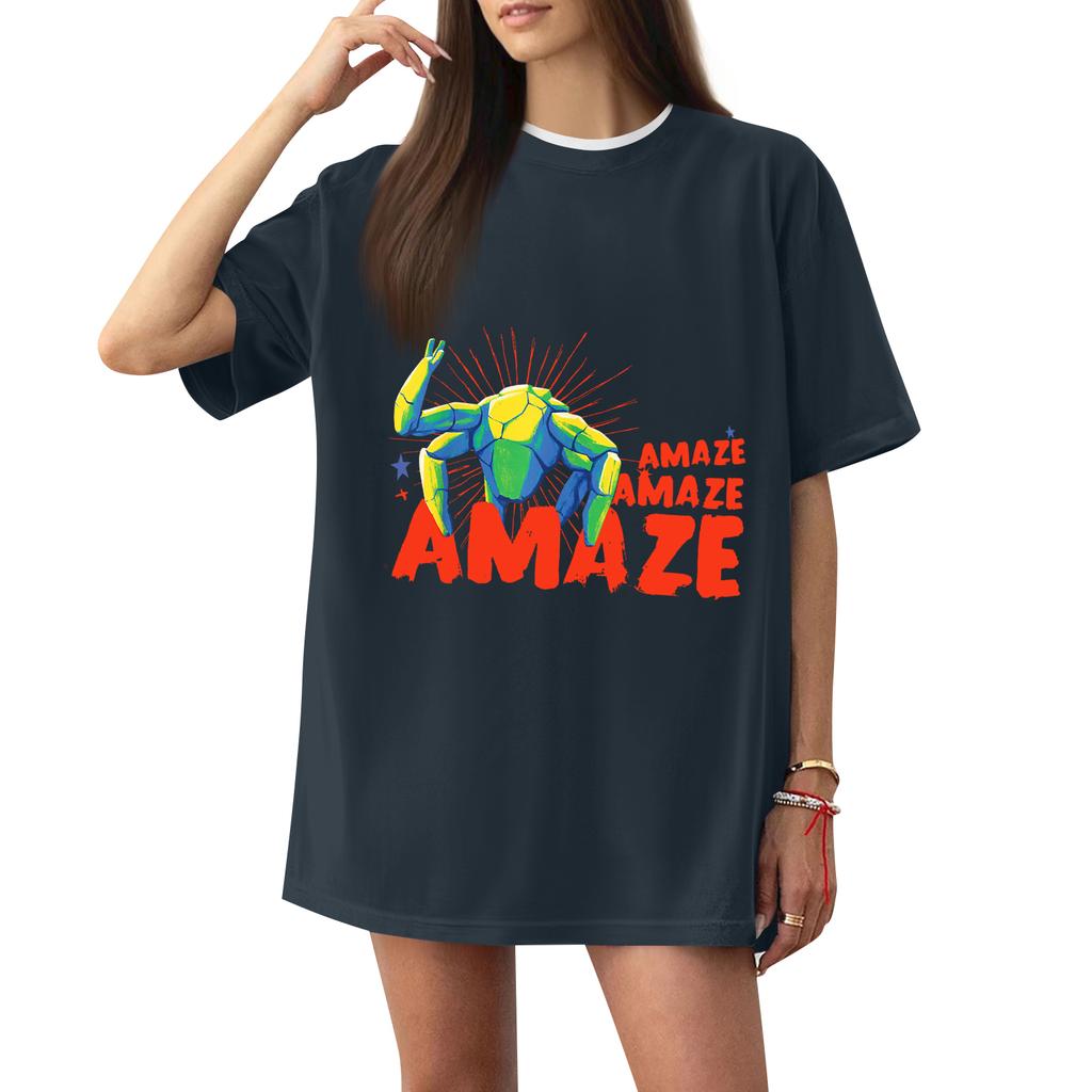 Women's Casual Printed T-Shirt Round Neck Pullover Short Sleeve Top