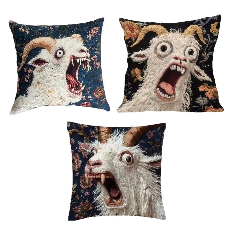 Funny Screaming Goat Throw Cushion Cover Crazy Animal Graphics 2D Flat Printed Decorative Square Pillowcase Decors