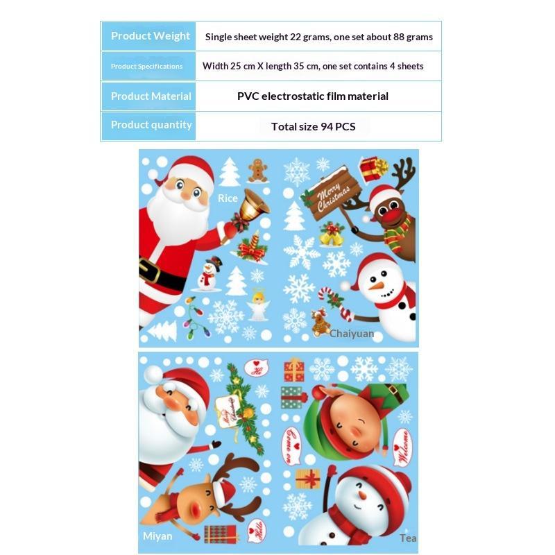 Christmas Window Static Stickers 2/4 Sheet Easy Peel Removable Santa Reindeer Snowflake Decals for Winter Holiday Party Decor